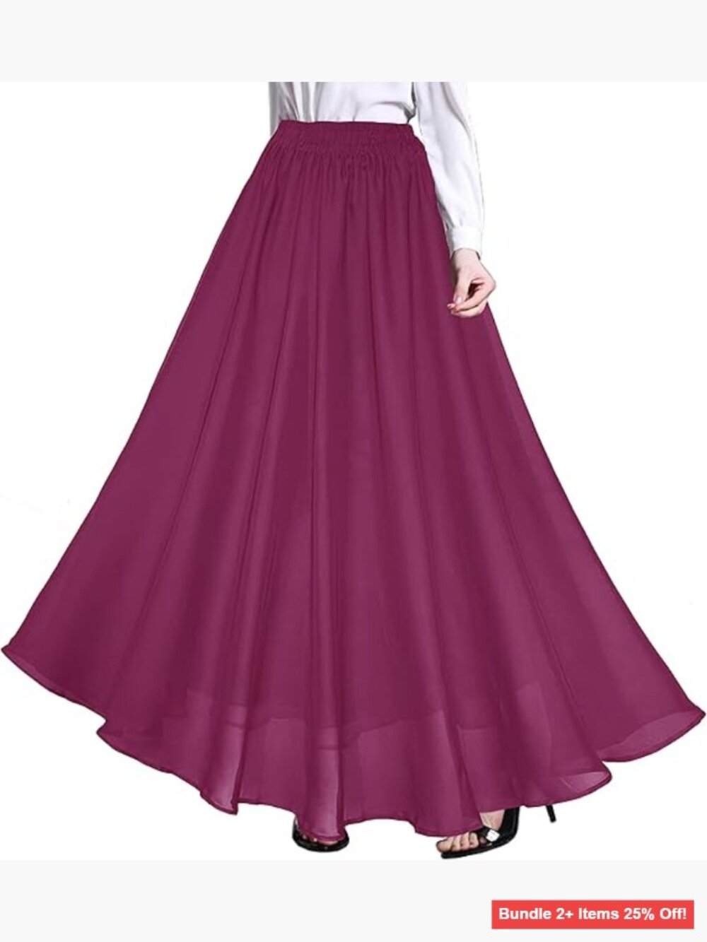 Chiffon Maxi Skirt Elastic Waist Retro Vintage Dress Beachwear 3X-Large